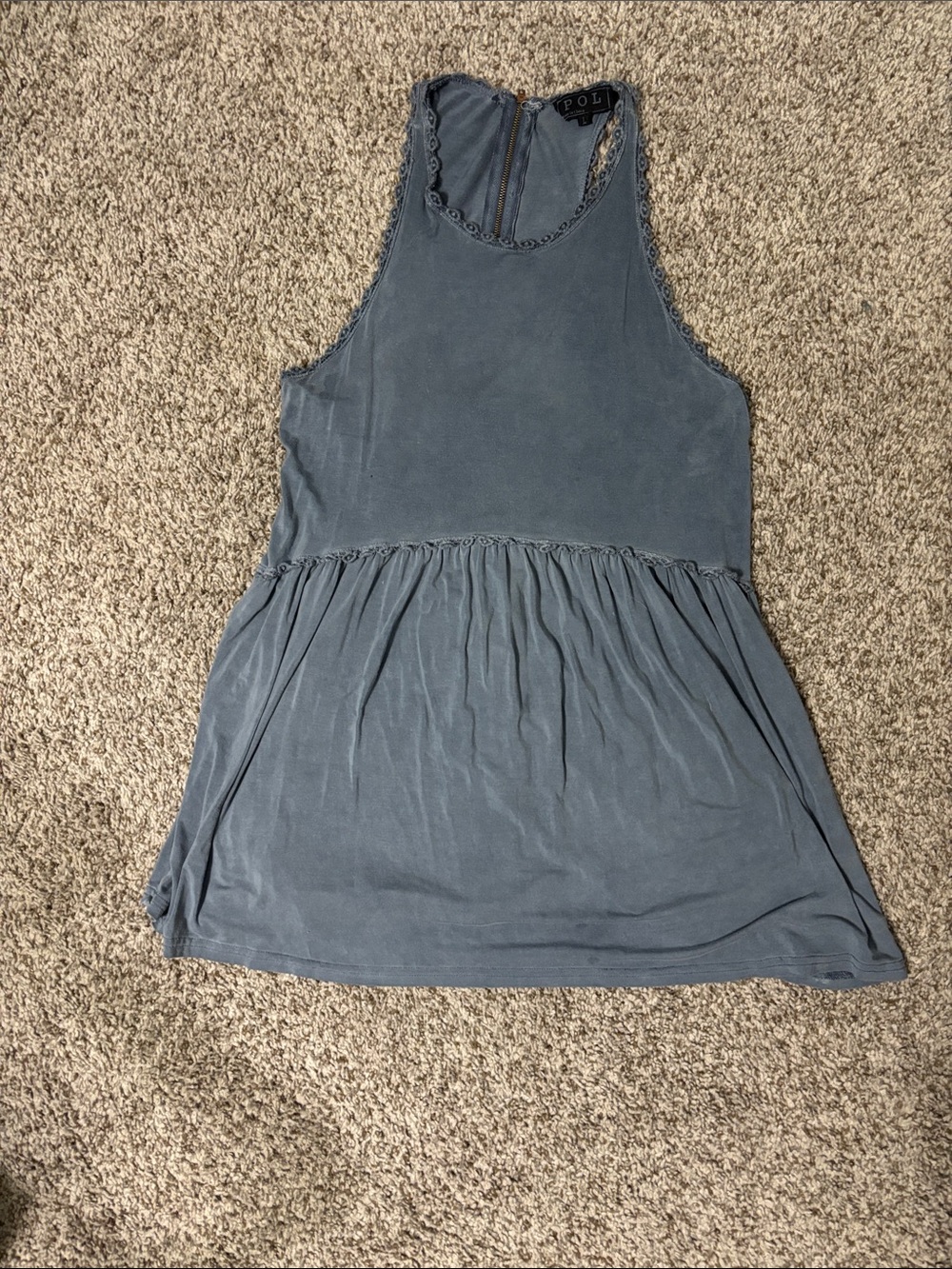 POL Blue Scoop Peplum Tank Top